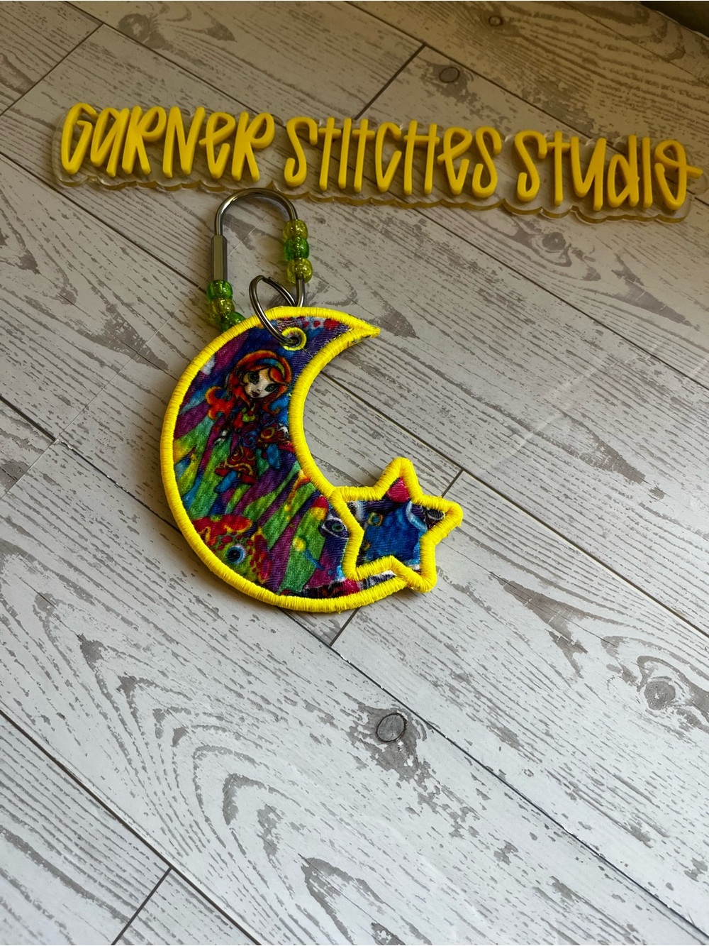 Garner Stitches Studio Yellow Moon & Star Kids Bag Charm